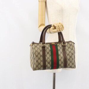 GUCCI GG Supreme Web Sherry Line Boston Bag PVC Beige Gold 010 378 Auth 156155